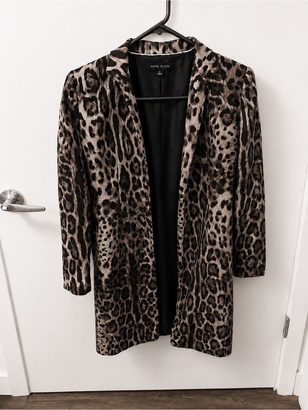 Anne Klein Leopard Print Long Open-Front Blazer Jacket